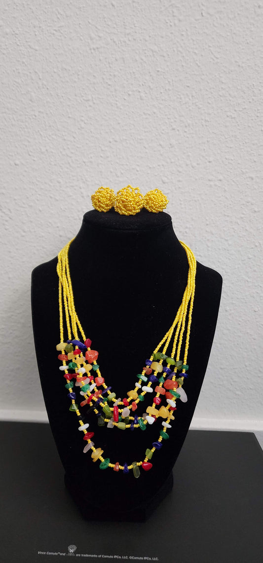 Potey with stone necklace set with earrings and ring.